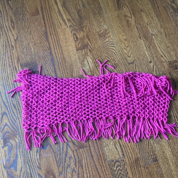 Bright Pink Fringe Knit Infinity Scarf - Picture 2 of 3